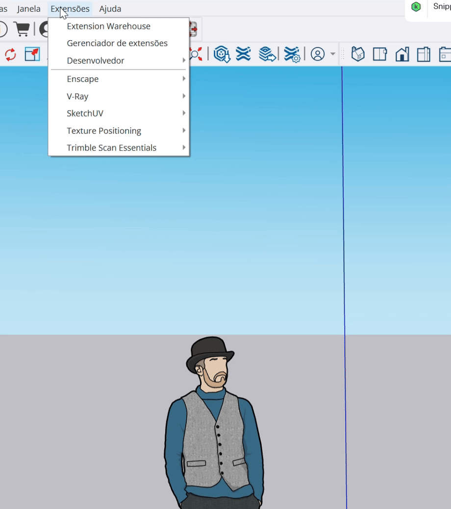 Interface do SketchUp mostrando o plugin em funcionamento